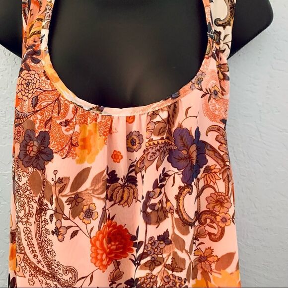 a.gain Tangerine Orange & Cream Floral Open Back Tank Top Size Medium - Picture 2 of 12